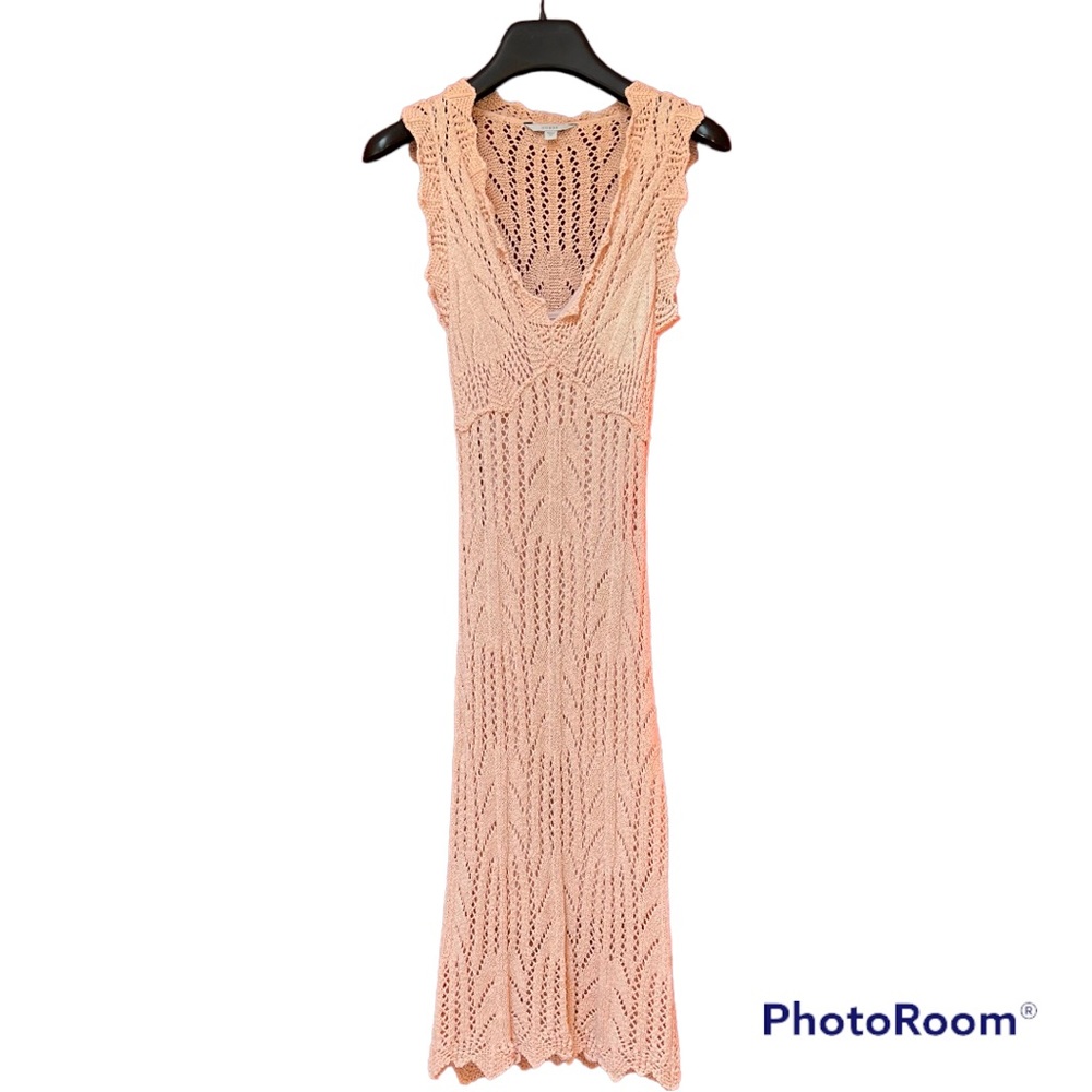 Crochet Dress Beach Coverup Blush Neutral Color with Gold Shimmer ✨ Size XS